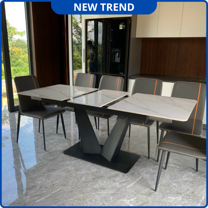 UNI-N32 Bộ Bàn Ăn Thông Minh chân V Mặt Đá Ceramic Nhập Khẩu Cao Cấp - Lắp đặt tận nhà - NEW TREND