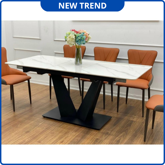 UNI-N32 Bộ Bàn Ăn Thông Minh chân V Mặt Đá Ceramic Nhập Khẩu Cao Cấp - Lắp đặt tận nhà - NEW TREND