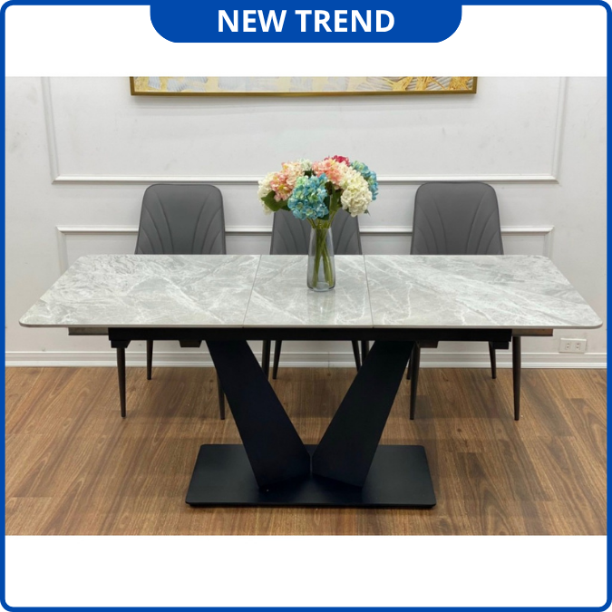 UNI-N32 Bộ Bàn Ăn Thông Minh chân V Mặt Đá Ceramic Nhập Khẩu Cao Cấp - Lắp đặt tận nhà - NEW TREND