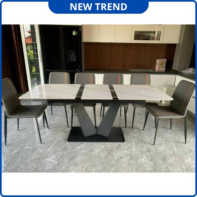 UNI-N32 Bộ Bàn Ăn Thông Minh chân V Mặt Đá Ceramic Nhập Khẩu Cao Cấp - Lắp đặt tận nhà - NEW TREND