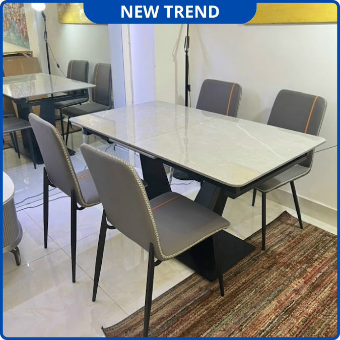 UNI-N32 Bộ Bàn Ăn Thông Minh chân V Mặt Đá Ceramic Nhập Khẩu Cao Cấp - Lắp đặt tận nhà - NEW TREND