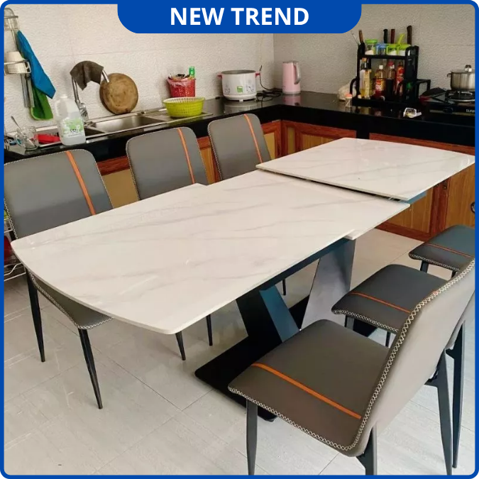UNI-N32 Bộ Bàn Ăn Thông Minh chân V Mặt Đá Ceramic Nhập Khẩu Cao Cấp - Lắp đặt tận nhà - NEW TREND