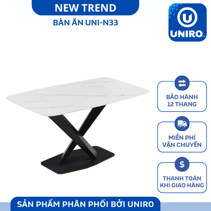 UNI-N33 Bộ Bàn Ăn chân chéo kết hợp ghế Nhập Khẩu Cao Cấp - Lắp đặt tận nhà - NEW TREND