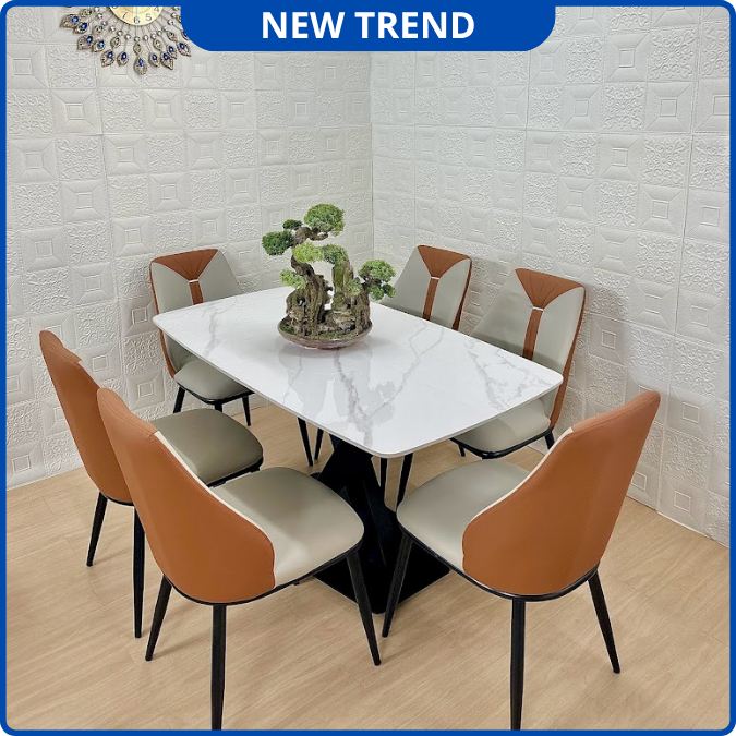 UNI-N33 Bộ Bàn Ăn chân chéo kết hợp ghế Nhập Khẩu Cao Cấp - Lắp đặt tận nhà - NEW TREND