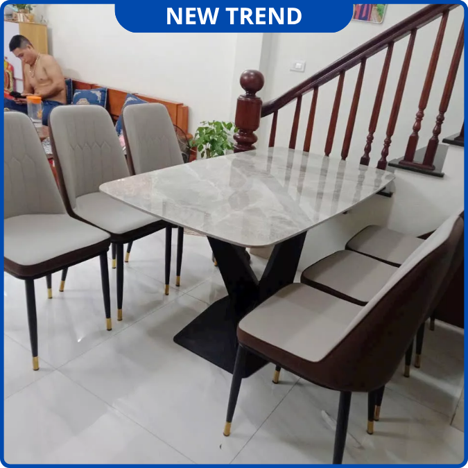 UNI-N33 Bộ Bàn Ăn chân chéo kết hợp ghế Nhập Khẩu Cao Cấp - Lắp đặt tận nhà - NEW TREND
