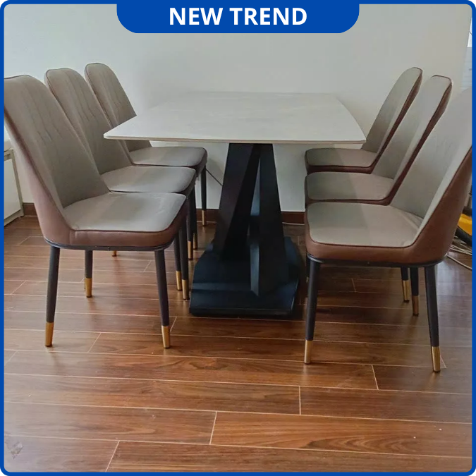 UNI-N33 Bộ Bàn Ăn chân chéo kết hợp ghế Nhập Khẩu Cao Cấp - Lắp đặt tận nhà - NEW TREND