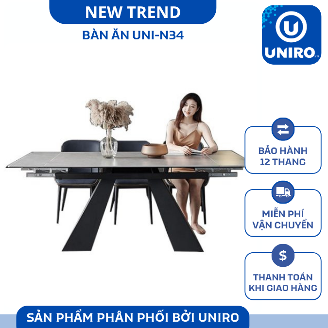UNI-N34 Bộ Bàn Ăn Thông Minh chân A Mặt Đá Ceramic Nhập Khẩu Cao Cấp - Lắp đặt tận nhà - NEW TREND