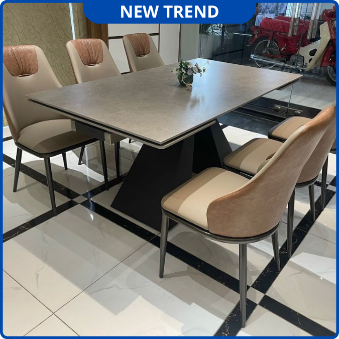 UNI-N34 Bộ Bàn Ăn Thông Minh chân A Mặt Đá Ceramic Nhập Khẩu Cao Cấp - Lắp đặt tận nhà - NEW TREND