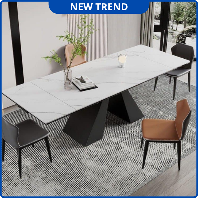UNI-N34 Bộ Bàn Ăn Thông Minh chân A Mặt Đá Ceramic Nhập Khẩu Cao Cấp - Lắp đặt tận nhà - NEW TREND