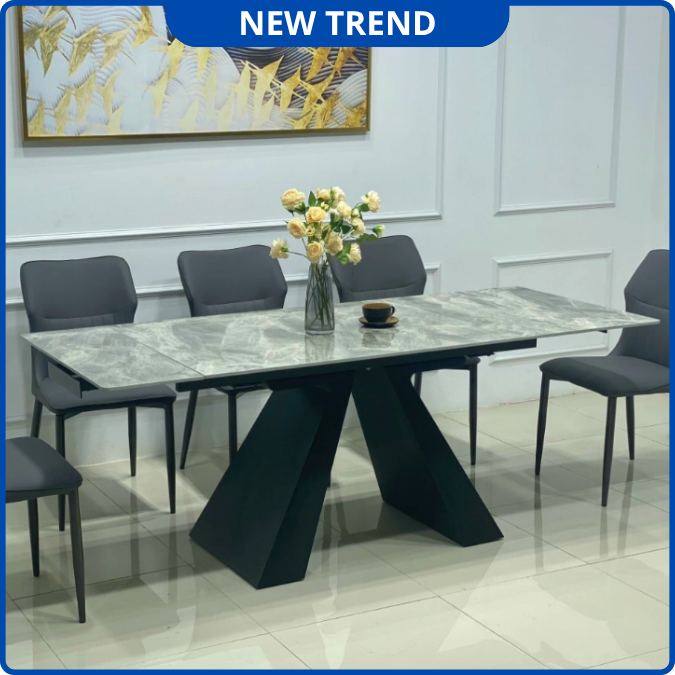 UNI-N34 Bộ Bàn Ăn Thông Minh chân A Mặt Đá Ceramic Nhập Khẩu Cao Cấp - Lắp đặt tận nhà - NEW TREND