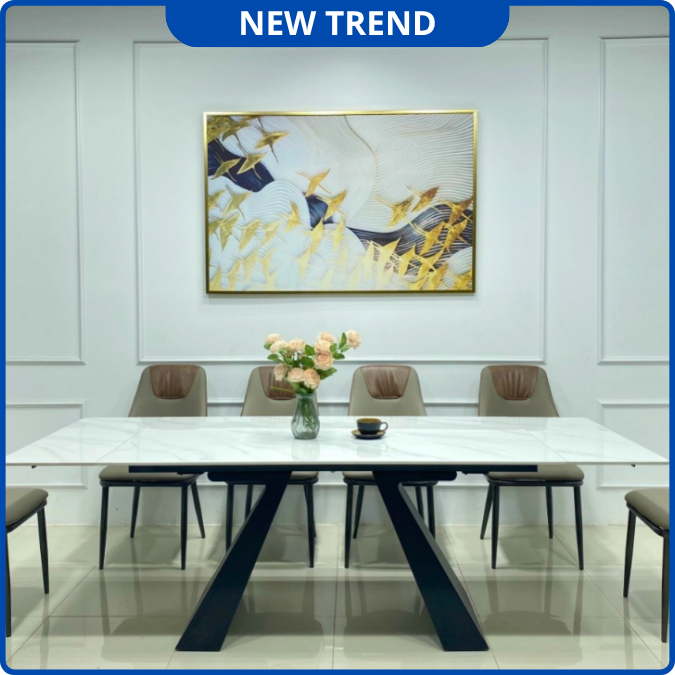 UNI-N34 Bộ Bàn Ăn Thông Minh chân A Mặt Đá Ceramic Nhập Khẩu Cao Cấp - Lắp đặt tận nhà - NEW TREND
