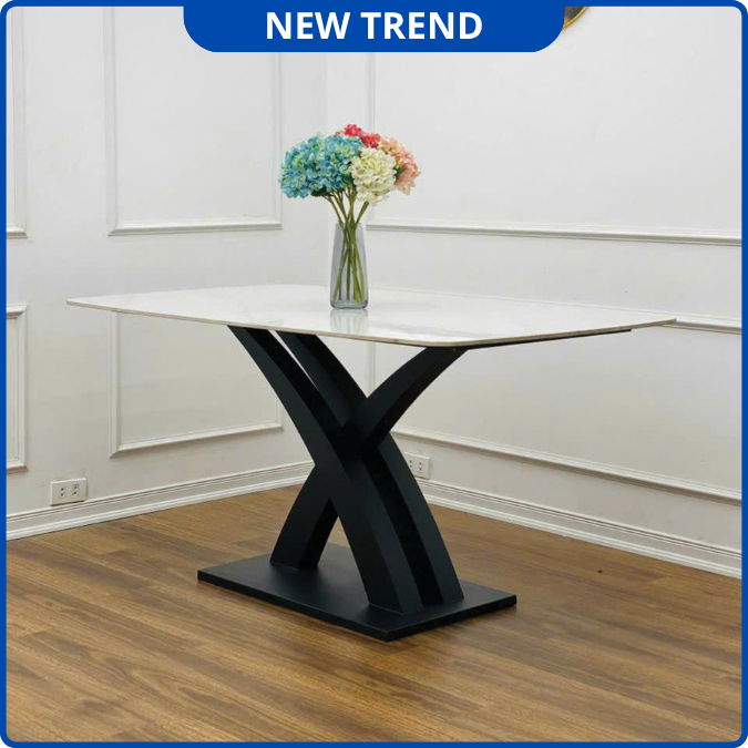 UNI-N35 Bộ Bàn Ăn chân chữ X kép kết hợp ghế Nhập Khẩu Cao Cấp - Lắp đặt tận nhà - NEW TREND