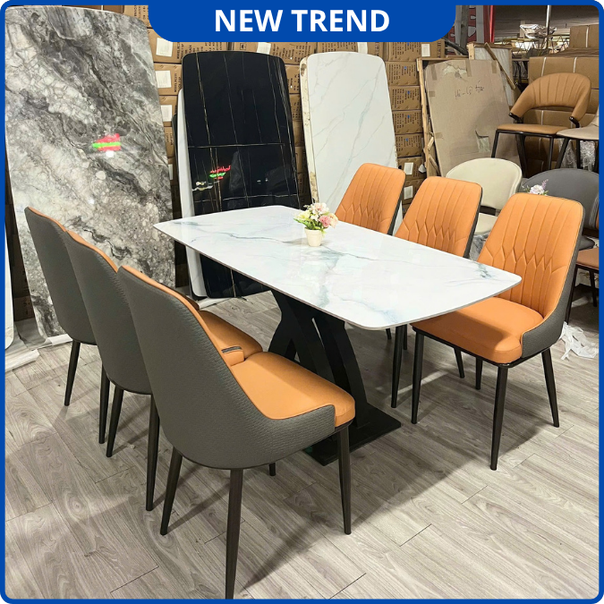 UNI-N35 Bộ Bàn Ăn chân chữ X kép kết hợp ghế Nhập Khẩu Cao Cấp - Lắp đặt tận nhà - NEW TREND