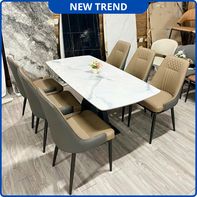 UNI-N35 Bộ Bàn Ăn chân chữ X kép kết hợp ghế Nhập Khẩu Cao Cấp - Lắp đặt tận nhà - NEW TREND