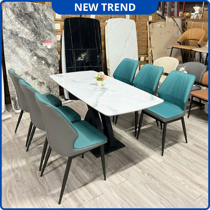 UNI-N35 Bộ Bàn Ăn chân chữ X kép kết hợp ghế Nhập Khẩu Cao Cấp - Lắp đặt tận nhà - NEW TREND