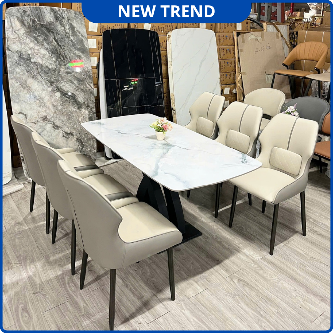 UNI-N35 Bộ Bàn Ăn chân chữ X kép kết hợp ghế Nhập Khẩu Cao Cấp - Lắp đặt tận nhà - NEW TREND