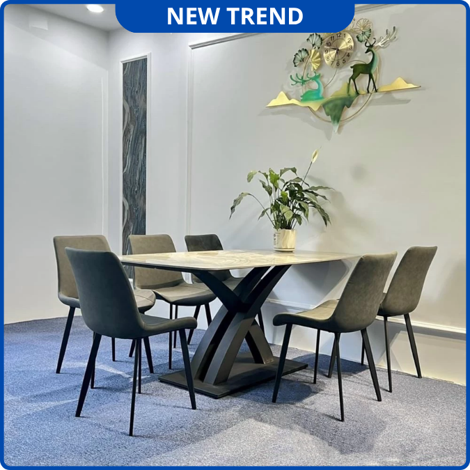 UNI-N35 Bộ Bàn Ăn chân chữ X kép kết hợp ghế Nhập Khẩu Cao Cấp - Lắp đặt tận nhà - NEW TREND