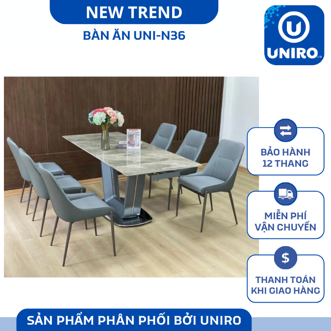 UNI-N36 Bộ Bàn Ăn Thông Minh Mặt Đá Ceramic Nhập Khẩu Cao Cấp - Lắp đặt tận nhà - NEW TREND