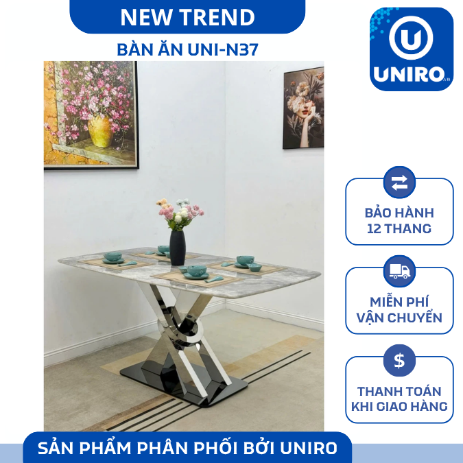 UNI-N37 Bộ Bàn Ăn chân xoắn khung inox hàng nhập nguyên chiếc - Lắp đặt tận nhà - NEW TREND