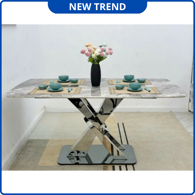 UNI-N37 Bộ Bàn Ăn chân xoắn khung inox hàng nhập nguyên chiếc - Lắp đặt tận nhà - NEW TREND