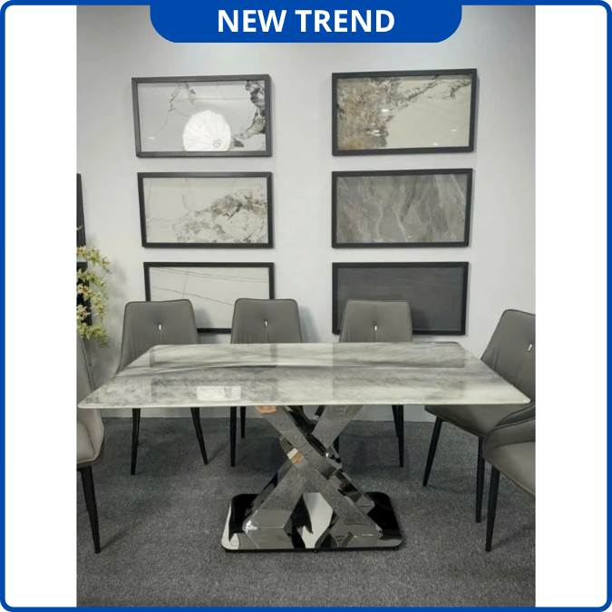 UNI-N37 Bộ Bàn Ăn chân xoắn khung inox hàng nhập nguyên chiếc - Lắp đặt tận nhà - NEW TREND