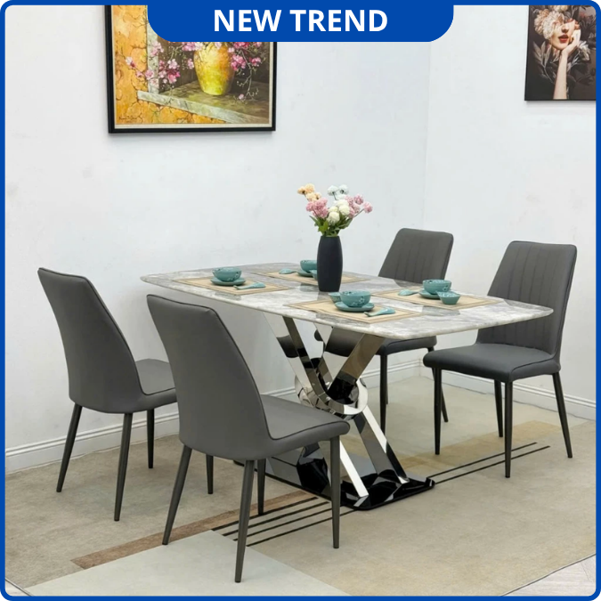 UNI-N37 Bộ Bàn Ăn chân xoắn khung inox hàng nhập nguyên chiếc - Lắp đặt tận nhà - NEW TREND