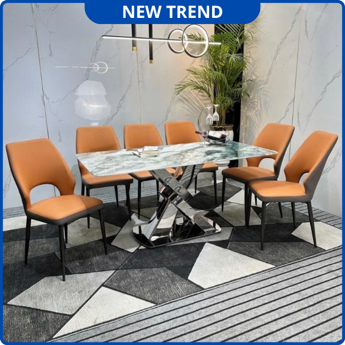 UNI-N37 Bộ Bàn Ăn chân xoắn khung inox hàng nhập nguyên chiếc - Lắp đặt tận nhà - NEW TREND