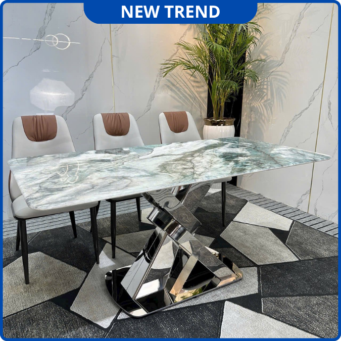 UNI-N37 Bộ Bàn Ăn chân xoắn khung inox hàng nhập nguyên chiếc - Lắp đặt tận nhà - NEW TREND