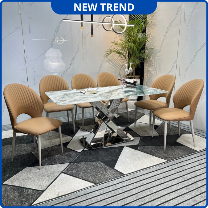 UNI-N37 Bộ Bàn Ăn chân xoắn khung inox hàng nhập nguyên chiếc - Lắp đặt tận nhà - NEW TREND