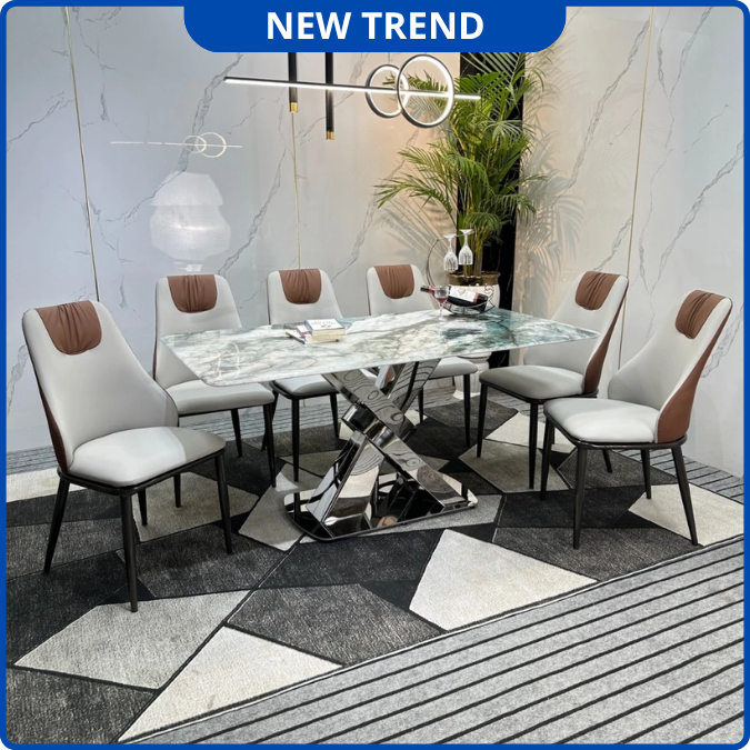 UNI-N37 Bộ Bàn Ăn chân xoắn khung inox hàng nhập nguyên chiếc - Lắp đặt tận nhà - NEW TREND