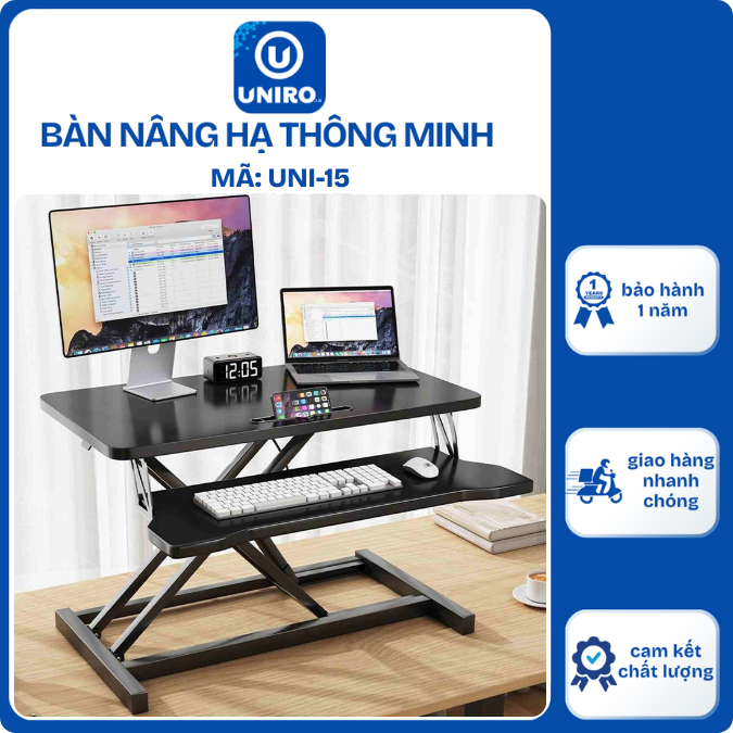 Bàn Nâng Hạ UNI-15. Bàn 2 Tầng Điều Chỉnh Chiều Cao Bàn Học Đứng Làm Việc Thông Minh Đa Năng
