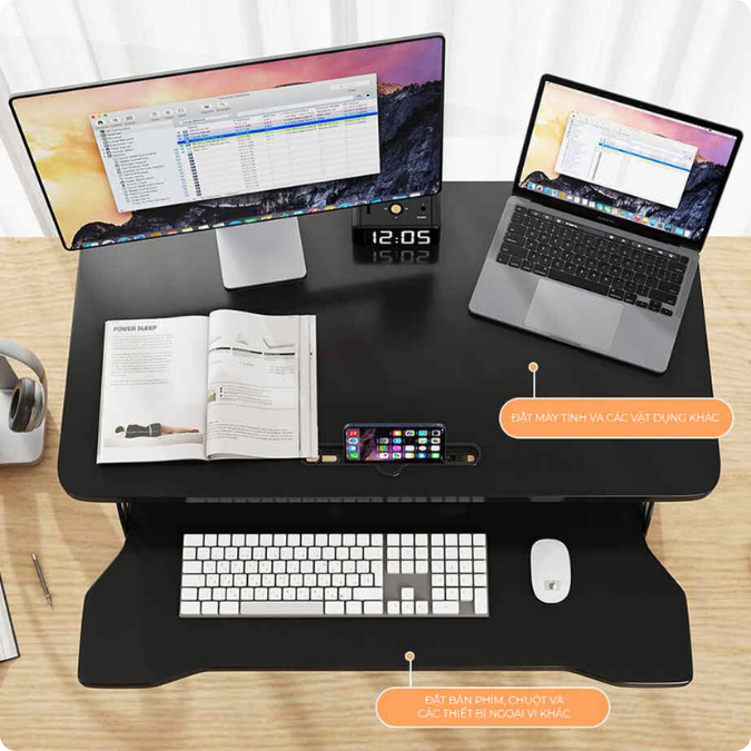 Bàn Nâng Hạ UNI-15. Bàn 2 Tầng Điều Chỉnh Chiều Cao Bàn Học Đứng Làm Việc Thông Minh Đa Năng