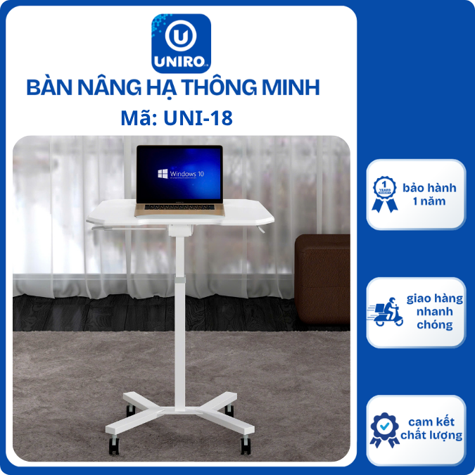 Bàn nâng hạ thông minh di động chiều cao, bánh xe xoay 360, mặt bàn có góc nghiêng