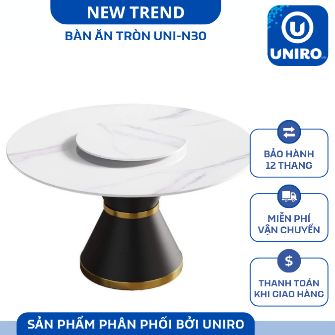 UNI-N30 Bộ Bàn Ăn tròn + Ghế Monet Không Tay Nhập Khẩu Cao Cấp - Lắp đặt tận nhà - NEW TREND