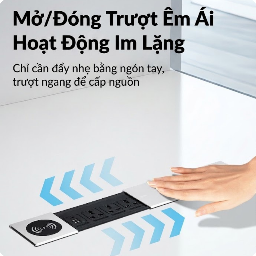 Hộp Điện Âm Bàn UNIRO EVO PRO-UK1 - Ổ Cắm Điện Để Bàn Nắp Trượt Thông Minh Tích Hợp Sạc Không Dây Cao Cấp