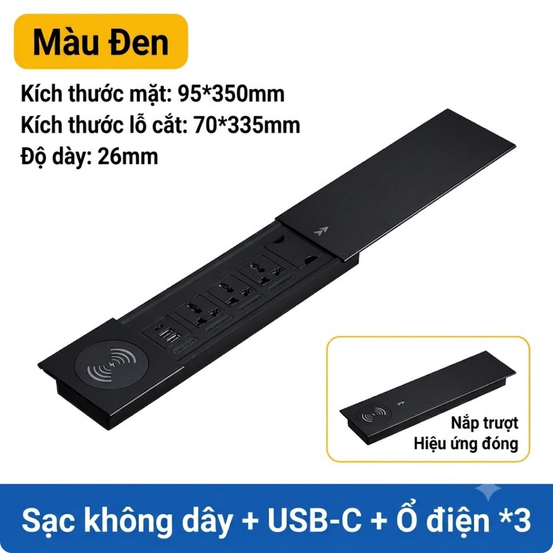 Hộp Điện Âm Bàn UNIRO EVO PRO-UK1 - Ổ Cắm Điện Để Bàn Nắp Trượt Thông Minh Tích Hợp Sạc Không Dây Cao Cấp