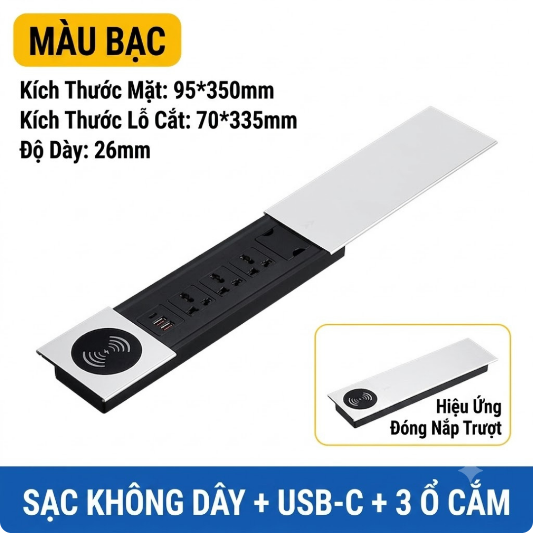 Hộp Điện Âm Bàn UNIRO EVO PRO-UK1 - Ổ Cắm Điện Để Bàn Nắp Trượt Thông Minh Tích Hợp Sạc Không Dây Cao Cấp