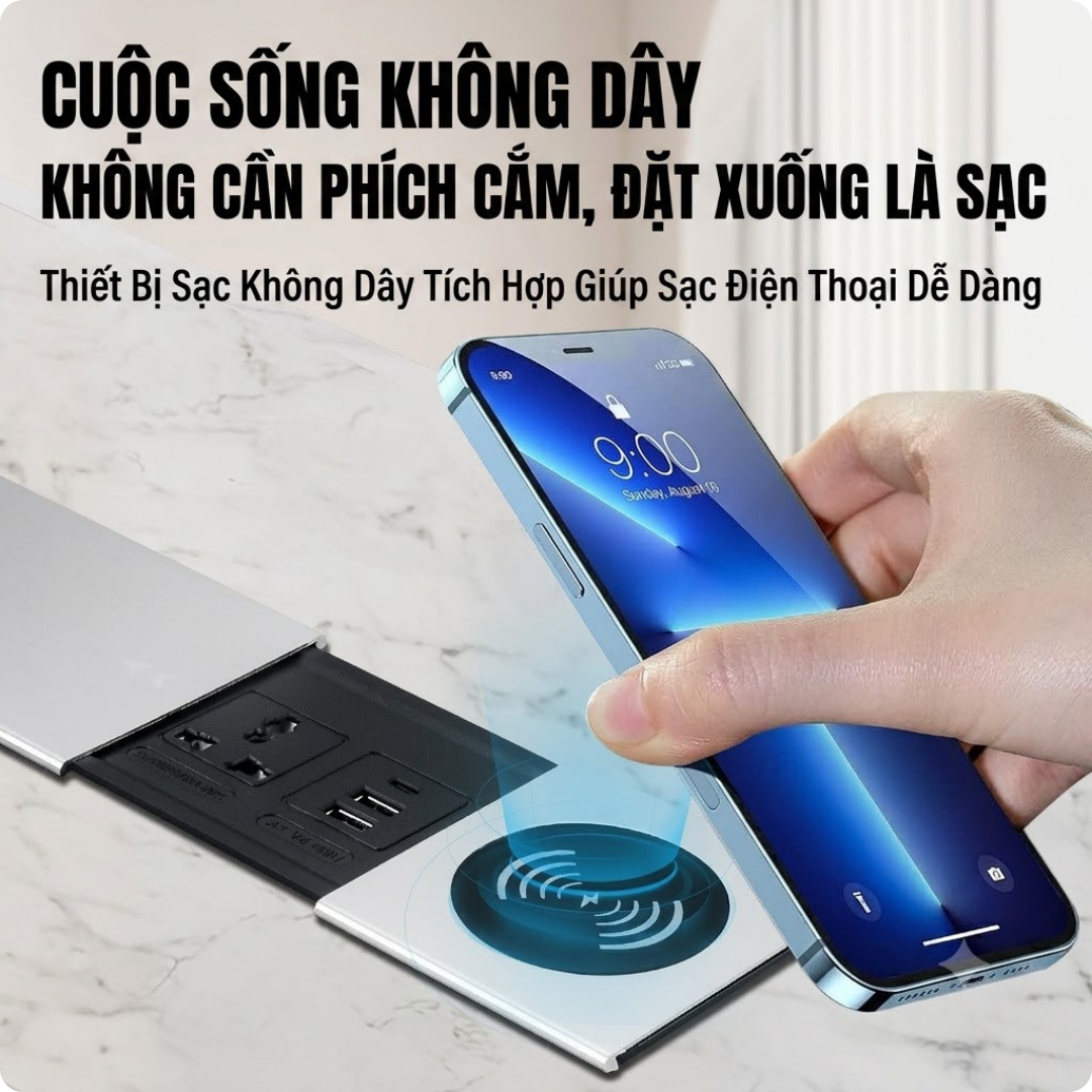 Hộp Điện Âm Bàn UNIRO EVO PRO-UK1 - Ổ Cắm Điện Để Bàn Nắp Trượt Thông Minh Tích Hợp Sạc Không Dây Cao Cấp
