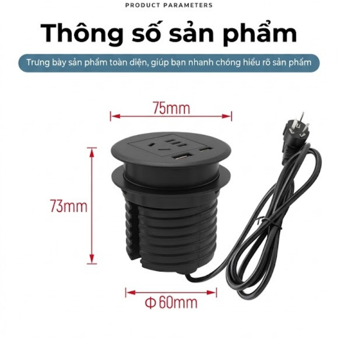 Ổ Cắm Tròn Âm Mặt Bàn UNIRO EVO-F60 - Thiết Kế Nhỏ Gọn, Khoét Lỗ 60mm Thông Minh