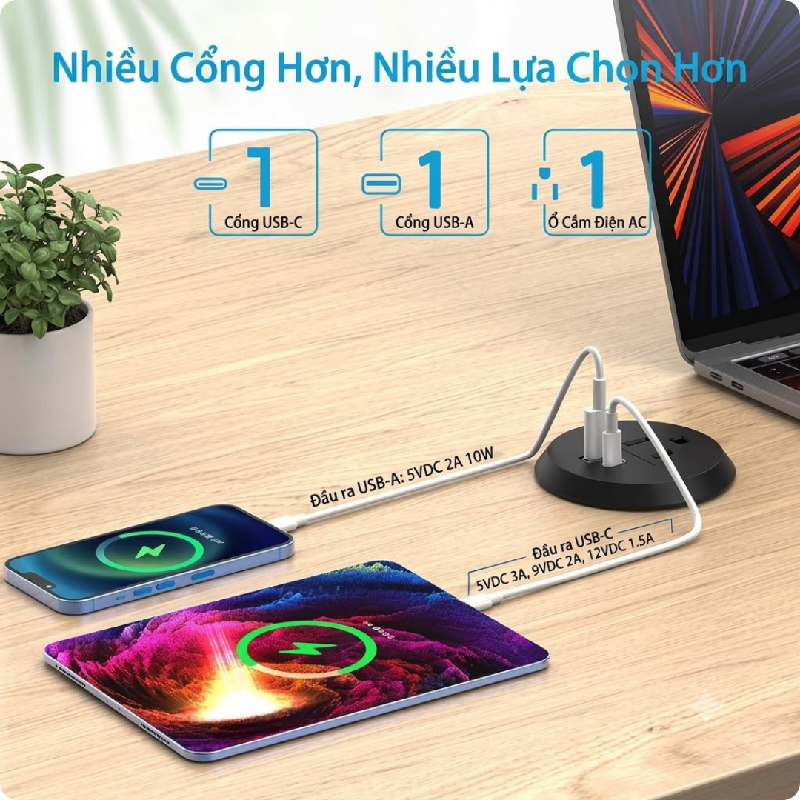 Ổ Cắm Tròn Âm Mặt Bàn UNIRO EVO-F60 - Thiết Kế Nhỏ Gọn, Khoét Lỗ 60mm Thông Minh