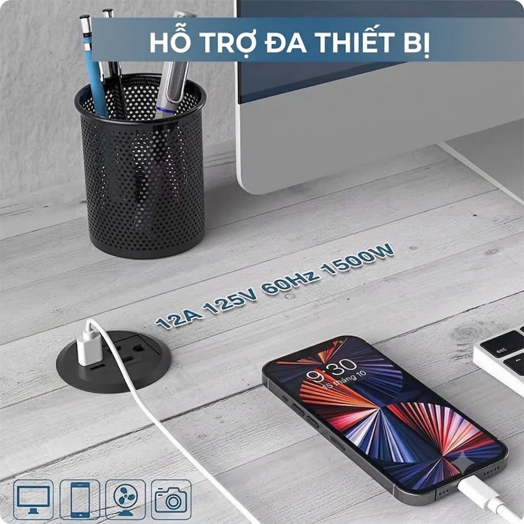 Ổ Cắm Tròn Âm Mặt Bàn UNIRO EVO-F60 - Thiết Kế Nhỏ Gọn, Khoét Lỗ 60mm Thông Minh