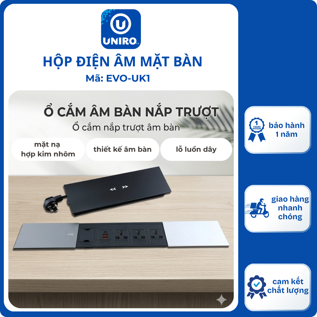 Hộp Điện Âm Bàn Nắp Trượt UNIRO EVO-UK1 Cao Cấp