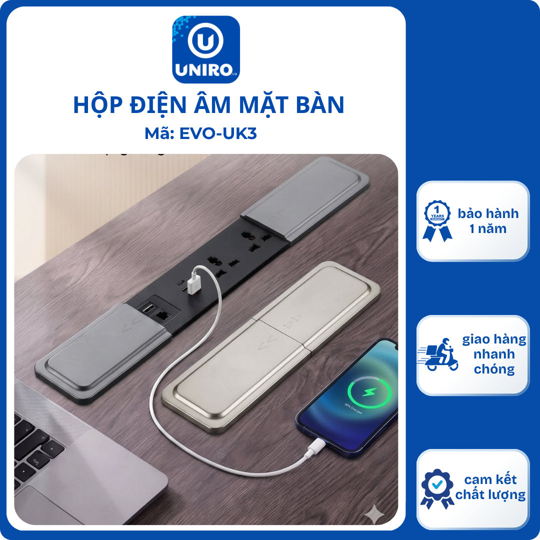 Ổ Cắm Trượt Âm Bàn Siêu Mỏng Đa Năng Tích Hợp Cổng Type-C USB - Decor Bàn Làm Việc Gọn Gàng