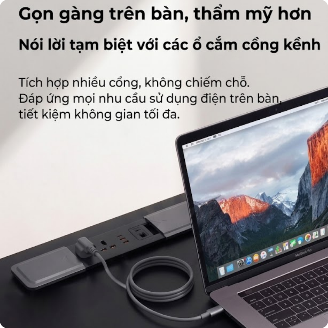Ổ Cắm Trượt Âm Bàn Siêu Mỏng Đa Năng Tích Hợp Cổng Type-C USB - Decor Bàn Làm Việc Gọn Gàng