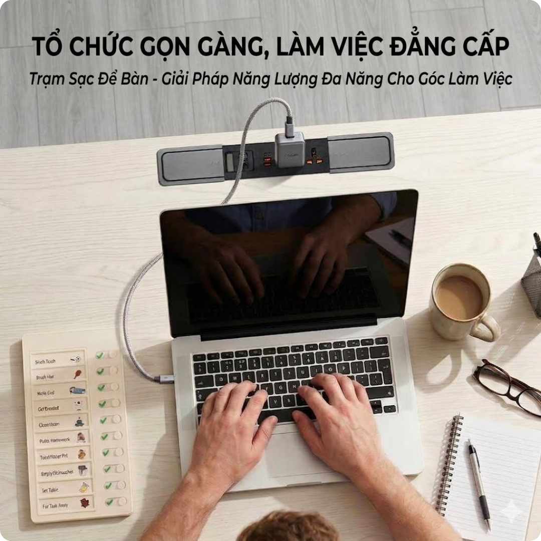 Ổ Cắm Trượt Âm Bàn Siêu Mỏng Đa Năng Tích Hợp Cổng Type-C USB - Decor Bàn Làm Việc Gọn Gàng