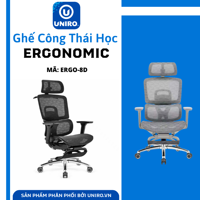 Ghế Công Thái Học Ergo 8D Chống Đau Mỏi Vai Gáy Cổ - Tựa Tay 3D Điều Chỉnh, Khung Chịu Lực 150kg