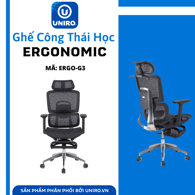 Ghế Công Thái Học Ergo G3 - Ghế Lưới Xoay Văn Phòng Cao Cấp Có Kệ Để Chân, Ngả Lưng Nghỉ Trưa