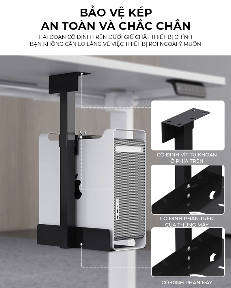 Giá treo CPU bàn làm việc tiện lợi, tùy chỉnh linh hoạt cho mọi kích cỡ thùng CPU