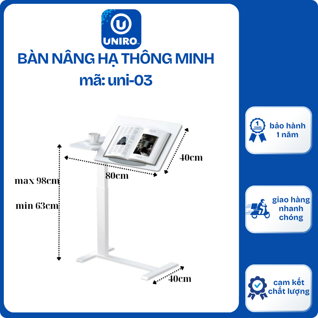 Bàn Laptop Nâng Hạ Chiều Cao thông minh. Có Bánh Xe Xoay 360 Độ. Mặt bàn có góc nghiêng. Thế hệ 2