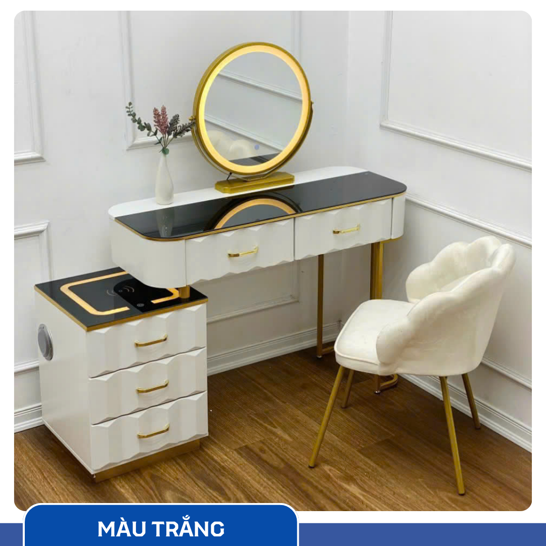 Bàn Trang Điểm Thông Minh Sạc Không Dây - Loa Bluetooth - Gương Đèn Led - Tặng kèm Ghế - UNICORN-07
